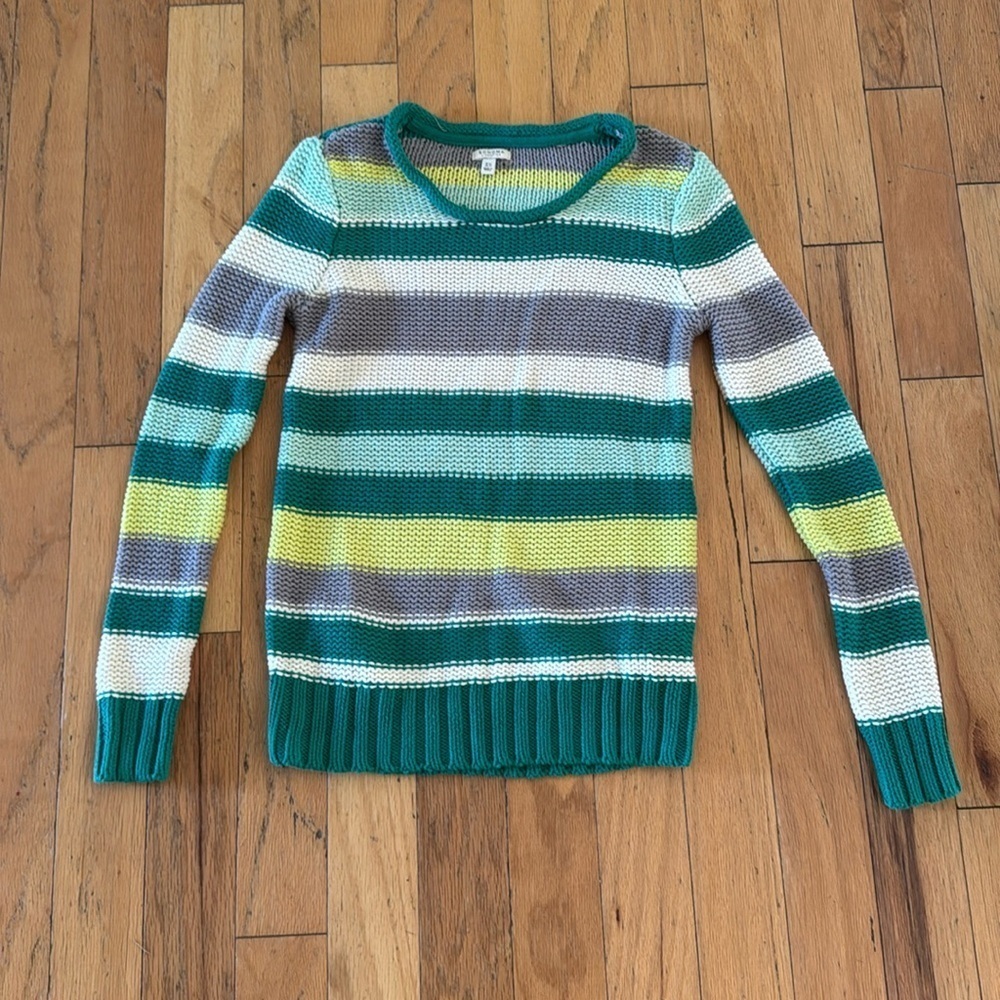 Sonoma | Green/White/Gray | Striped Sweater | Cotton Blend | Thick Knit | XS